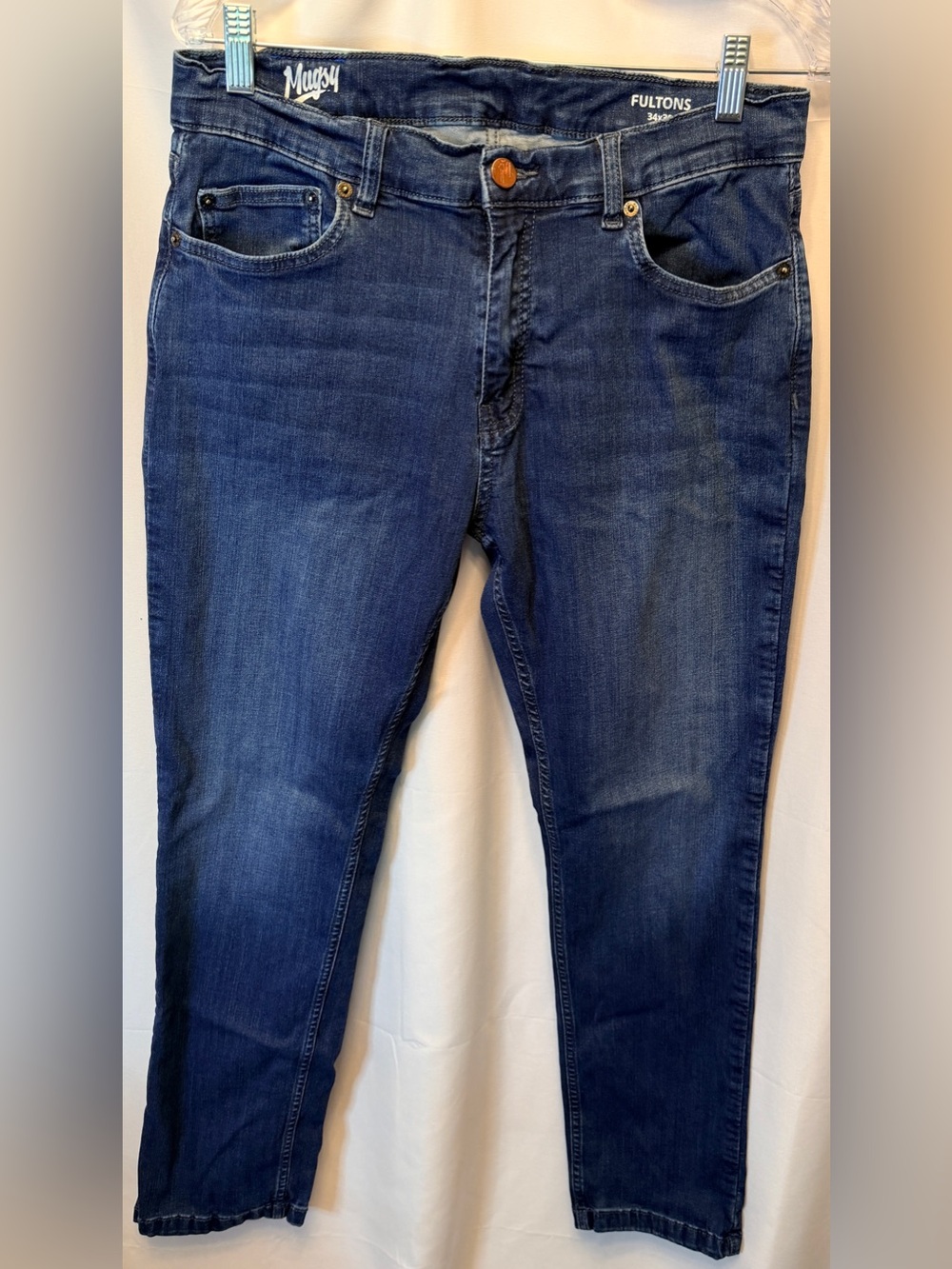 Mugsy Jeans Fultons Men’s Size 34x30 Blue Indigo Denim Straight Leg Stretch